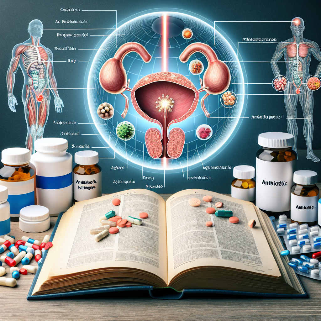 Graphic representation of antibiotics used in the treatment of prostatitis with a focus on symptoms, diagnosis, and comprehensive management.