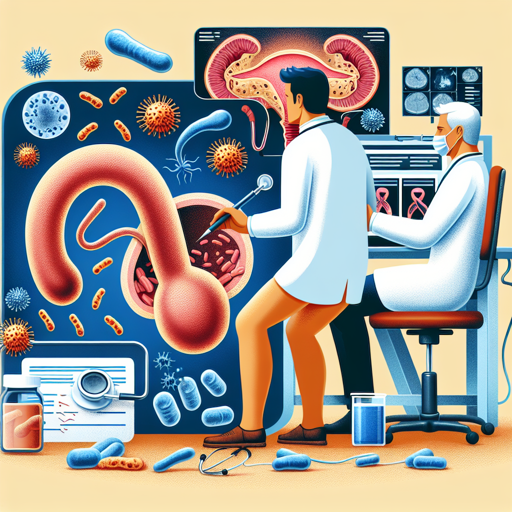 Illustration of the symptoms, diagnostic methods, and treatment options for bacterial prostatitis