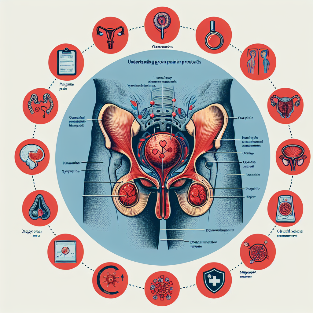 Infographic explaining groin pain symptoms and management in prostatitis