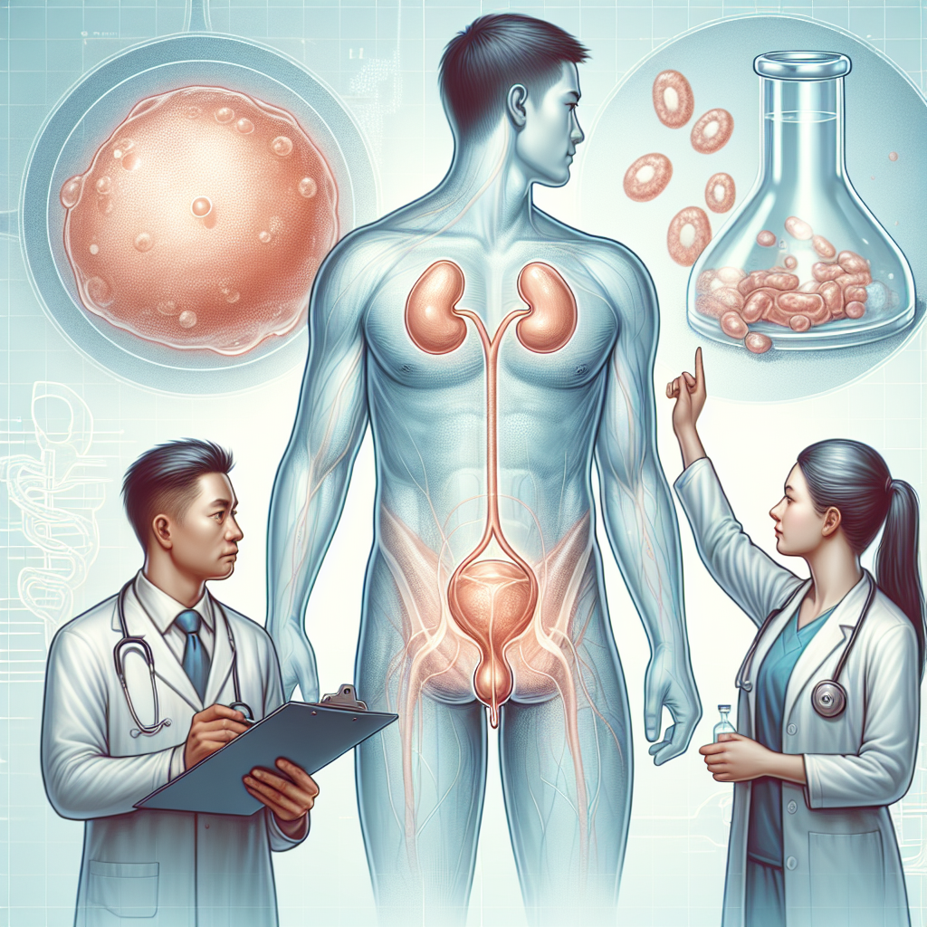 Medical illustration of the prostate gland affected by E. coli infections, used for understanding and managing prostatitis.