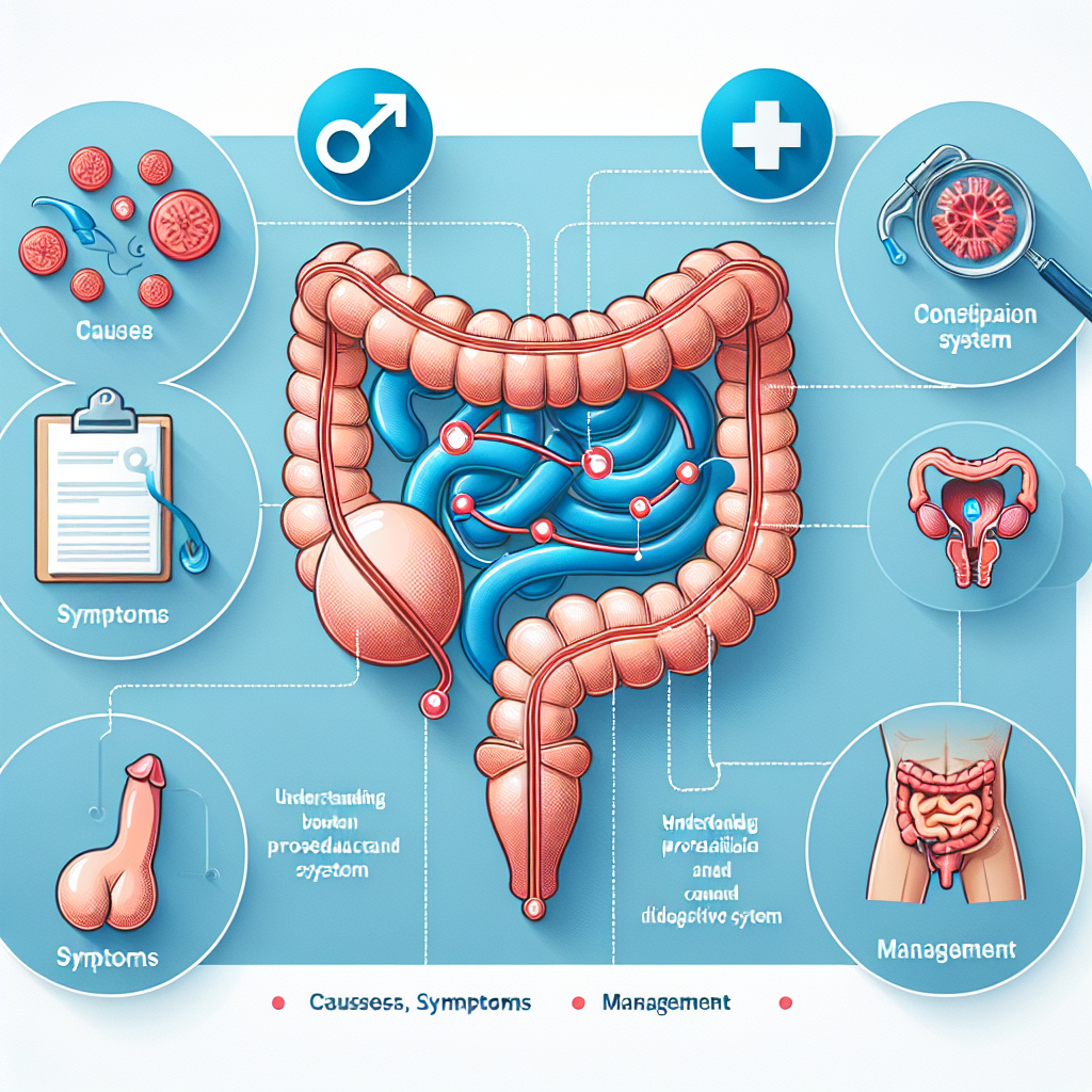 An infographic showcasing the connection between prostatitis and constipation, explaining causes, symptoms, and management.