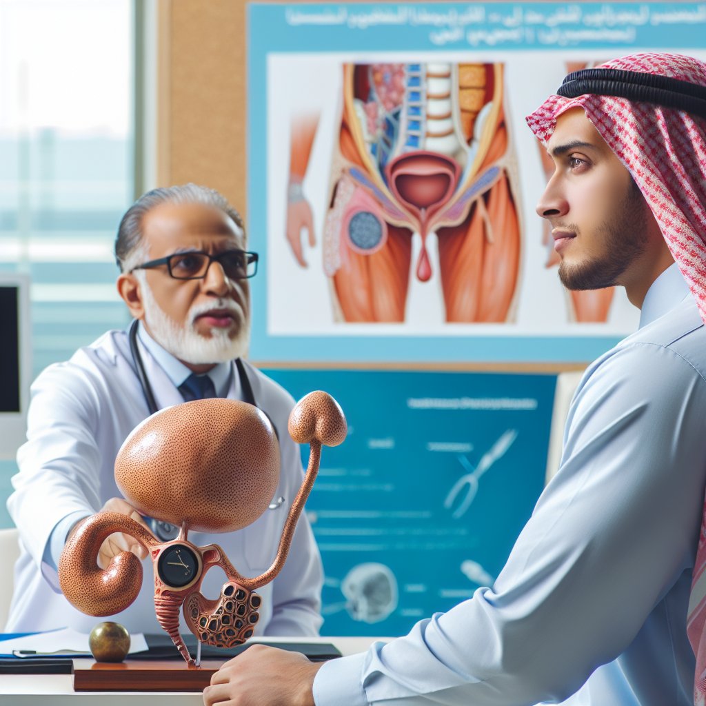 Medical professional discussing prostatitis diagnosis with patient, showing diagnostic tools and procedures.